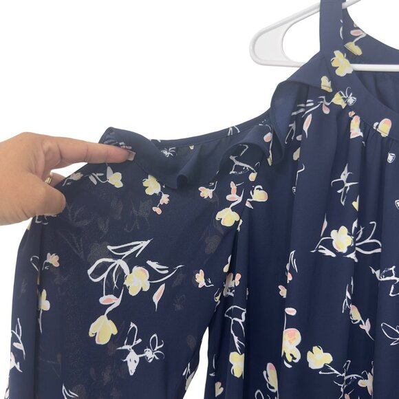 Kaari Blue Curvy Women Floral Cold Shoulder Top Blouse SZ 2X Flare Long Sleeve - Picture 4 of 12